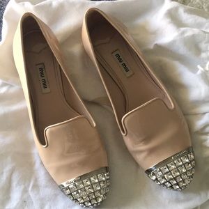 Nude Patent Leather Embellished Cap Toe Crystals
